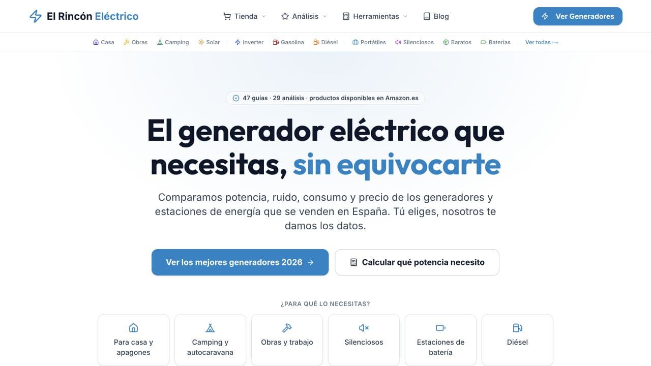 Captura de la página principal de El Rincón Eléctrico