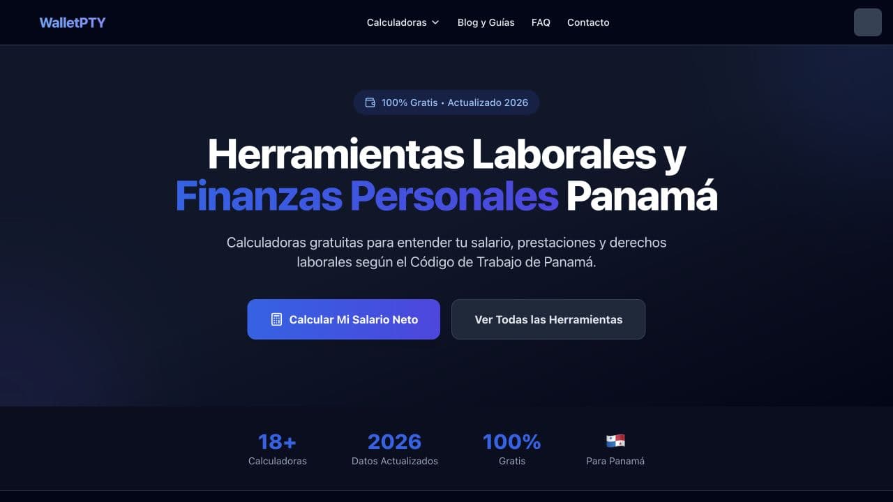 Captura de la página principal de WalletPTY